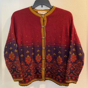 Vintage Past Times Wool Colorful Pattern Women’s Cardigan, Sweater Size M/L